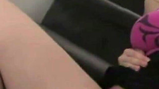 Hot Busty Brunette Secretary with Glasses Fingering Her Wet Clit