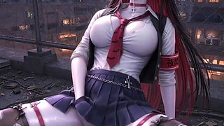 Cute Vampire Student, Waiting for You on the Roof at Night