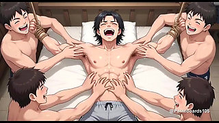 House Initiation - Pledges Tied To The Bunk Frames, Hands All Over Their Ribs (2D Anime Bara)