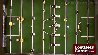 Brunette Teen Loses Strip Foosball Game, Gets Massive Spanking Treat