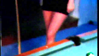 Brunette teen gets dick on pool table