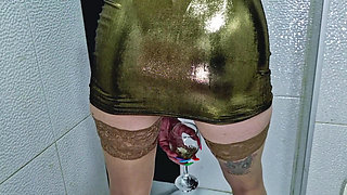Piss games. Dominatrix Nika pees in a glass, then lets him smell her panties and lets the slave drink the entire glass to the la