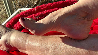 Fan Request Granny Naked in Sun Shows Dirty Rough Soles & Toes GILF