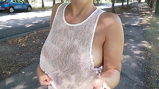 flashing tits and pussy in the park and on the train