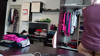 Amateur Wife Has Fun Trying on Clothes and Cutting Them.