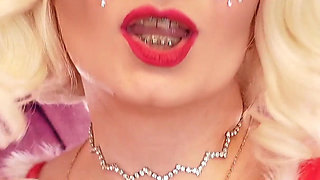 ASMR: beautiful yawning Santa girl wearing nitrile medical nurse gloves
