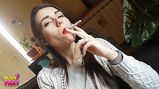 Fantastic brunette babe loves cigars so much