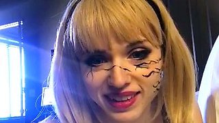 Slutty amateur blonde smoking and jerking dick