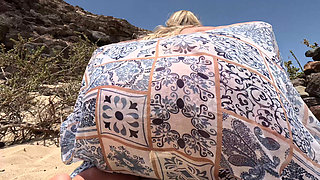 Nudist Girl Playing with Pussy and Tits on the Public Beach