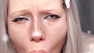 Swallows Sperm and Smears It All Over Her Tits!