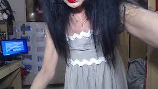 Italian Granny in Mask Dirty Talks While Showing Feet in Tight Stockings