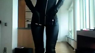 Smoking Hot Brunette Milf in Latex Catsuit and Boots