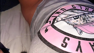 Under the sheets young girl touches her soft pussy