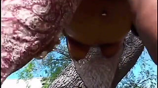 Stunning black model shows her brilliant body and gets dick near the pool