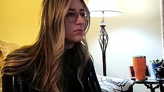 Cute blonde teen in blue panties masturbation on webcam
