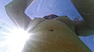 Naughty Blonde Pees in the Ocean Outdoor and Swimming Underwater
