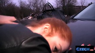 Czech porn - gullible ginger red haired fucked over my car