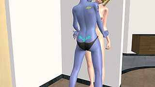 Animated 3D Lesbian Porn - Blue Elf Woman Fucking Young Woman Pussy with Strap-on Then Licking