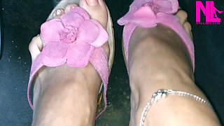 Revving My Car in Pink Flowered Flip Flops