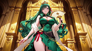 Green Queen on the Golden Throne! Lazy Seduction in a Silk Gown, What Secrets Hide Beneath?