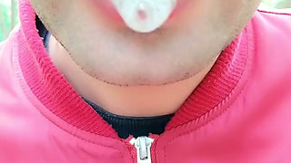 Foamy Cum Play on Lips After Being Mouth Fucked Outdoor