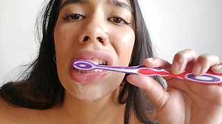 Teeth Brushing with Creamy Cum
