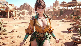 Green Gold Queen Coronation! Lazy side-lying in the desert palace, fingers teasing hair and veil, sun-kissed skin glistening.