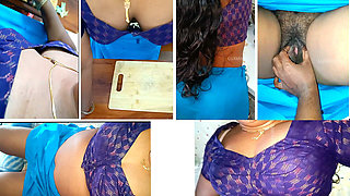 Sexy Cooking in Blouse Petticoat & Pussy Show