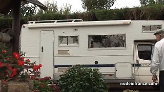 Redhead beauty hard double penetration in a gang bang with papy voyeur