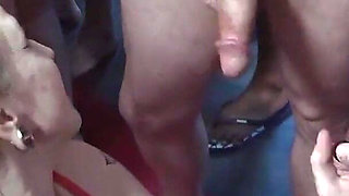 Tattooed Babe in Sexy Red Lingerie Want's a Cum Shower