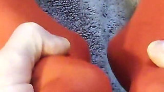 Latina MILF Gives Blowjob and Footjob Until I Cum on Her Red Stocking Feet