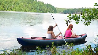 Two cute girls, Olivia Trunk and Emma Korti, are having fun outdoors with no restrictions.