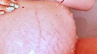 Bath with Foam for Pregnant Blonde with Big Boobs