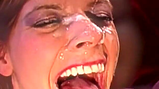 Brunette Slut Gets Massive Facial in Ggg Bukkake