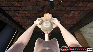 3D Hentai: Horny Office Risa Two Hands Handjob, Sloppy Blowjob and Glory Hole Deepthroat Cumshot
