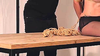 Luna's Whipped Cream Fantasy - Strict Rope Hogtie & Ballgag in Black Pantyhose, Crotch Rope