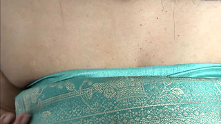 Indian Wife Fucked in Hot Blue Banarsi Saree and Chudai