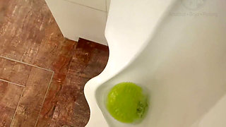 Amateur Redhead Guy Caught Pissing in a Public Toilet's Urinal - He Then Quickly Plays with His Cock Before Leaving