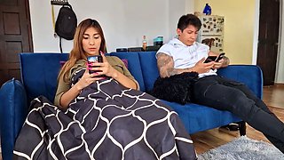Horny MILF hides her sex machine under the covers! And her stepson discovers it!