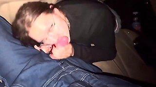 Risky DT in moving car with friends, spunk in throat - warm