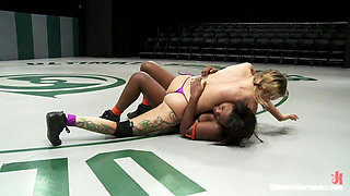 Blond Battles Stronger African American Girl the Only Non-scripted Competitive Sex Wrestling in the World