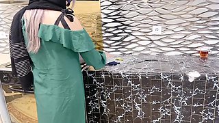 Arab Stepmother in a Hijab Gets Fucked and Impregnated in the Kitchen!