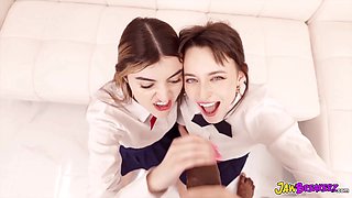 Lana & Julia Double-Suck Monster BBC on White Couch
