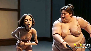 Fat Mistress Whips Bound Skinny Slave - Body Contrast Humiliation