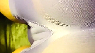 Perfect Cameltoe in Tight Purple Yoga Shorts