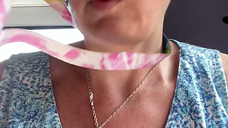 Stepmom Plays with Her Smelly Pussy at the Back of the Bus, Then Sniffs and Sucks Her Stinky Fingers!