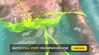 Artemisia Love Flashing Her Perfect Big Tits Underwater and Smoking a Cigarette