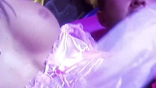 Two Brunettes in Pink Wings and Corsets Get Fucked in a Costume Party Foursome
