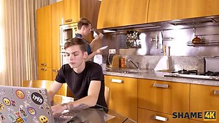 Blonde Cougar Cherry Aleksa Fucks Young Neighbor in Kitchen - Mature BJ & Stockings