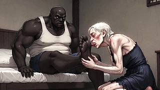 90 Year Old Granny Slave Licking Giant Black Man Feet - Wet Pussy Pleasure